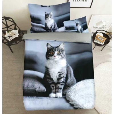   Golden Szürke Cicus 3D ágyneműhuzat garnitúra pamut 3 részes