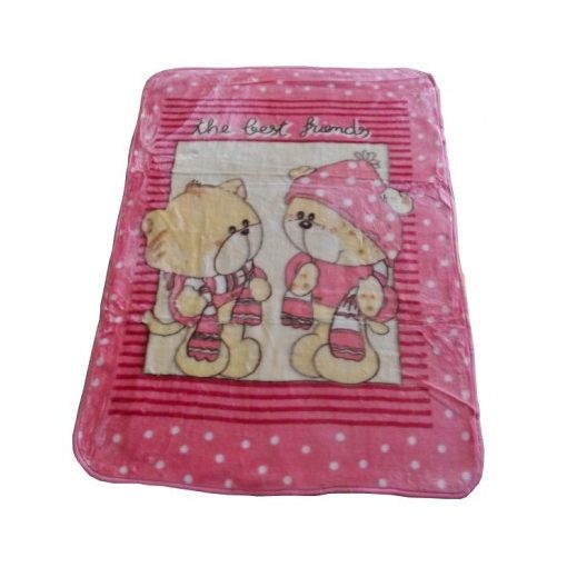 Maci barátság Rózsaszín Fehér Gyerek Pléd, Ágytakaró 100 x 140 cm