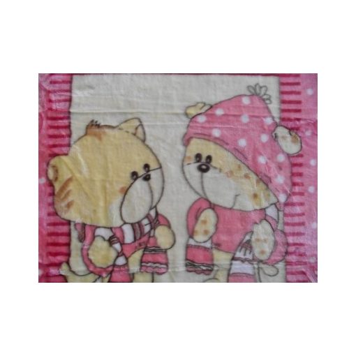 Maci barátság Rózsaszín Fehér Gyerek Pléd, Ágytakaró 100 x 140 cm