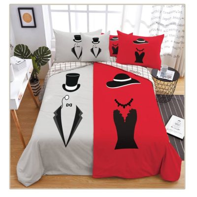   Romi Mr. Mrs. szürke-piros 3 részes ágyneműhuzat 140x200 