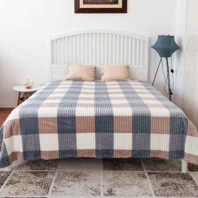 Willy kockás pléd takaró krém barna kék