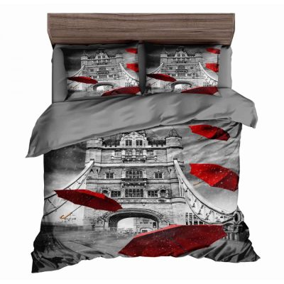 Brill Esernyős Pamut ágyneműhuzat 3 részes szürke piros