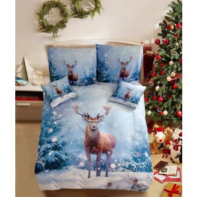 Kék havas Karácsonyi Pamut 3D Ágyneműhuzat 7 részes