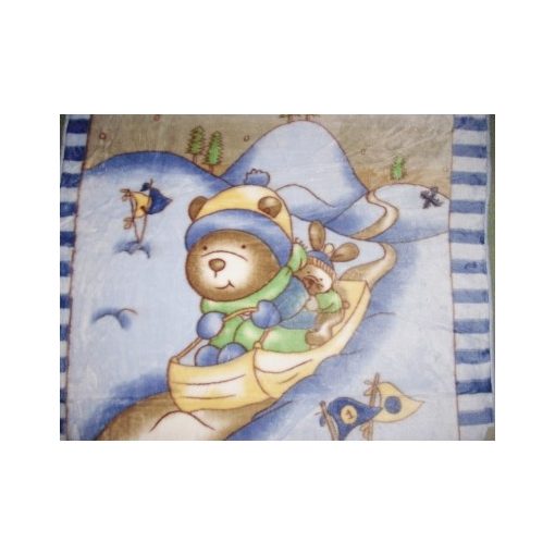 Mackó öröm Kék Fehér gyerek Pléd, Ágytakaró 100 x 140 cm