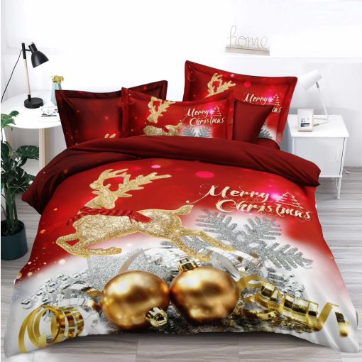 Piros arany karácsonyi ágyneműhuzat garnitúra 7 részes pamut