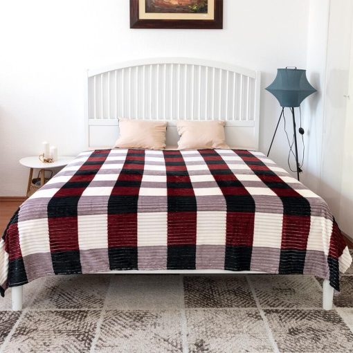 Maryam kockás pléd plüss takaró bordó fekete szürke