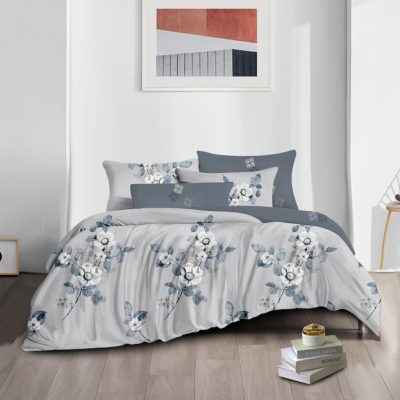   Belicia virágmintás pamut szürke ágynemű garnitúra 7 részes