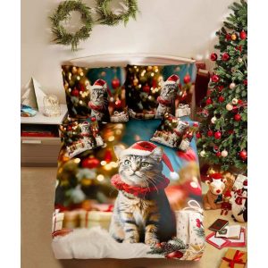   Dusnok 3D Karácsonyi Cica ágyneműhuzat garnitúra 7 részes