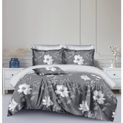   Csubak szürke fehér virágos ágyneműhuzat garnitúra 7 részes