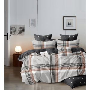   Denissza Barna Szürke kockás Ágyneműhuzat 6 részes nagy paplanos