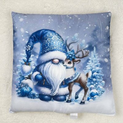   Karácsonyi díszpárna – Kék manó és kis rénszarvas 40×40 cm