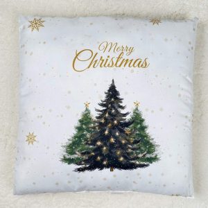   Karácsonyi díszpárna – Három karácsonyfa arany részletekkel 40×40 cm