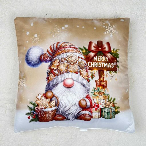 Karácsonyi díszpárna – Mézeskalács manó ajándékokkal 40×40 cm