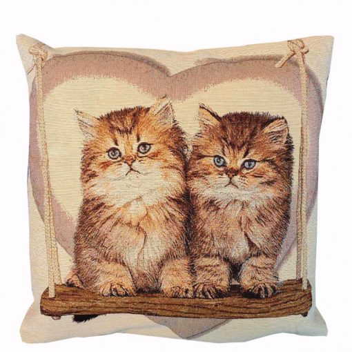 Hintázó Barna Cicák Díszpárna 40 x 40 cm gépi gobelin