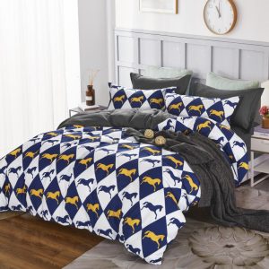   Lovas ágyneműhuzat garnitúra kék sárga fehér 7 részes pamut