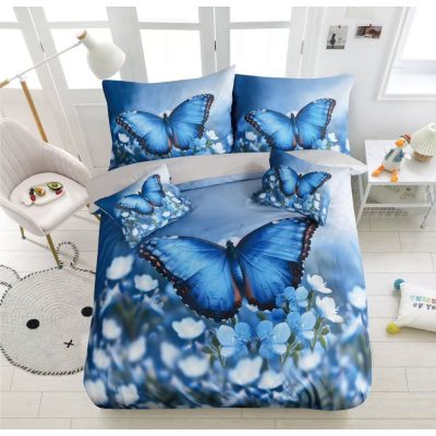   Malibu 3D Pamut Ágynemű garnitúra Kék Pillangó 3 részes