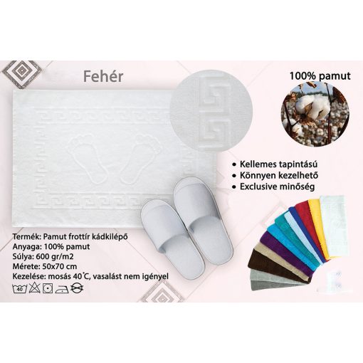 Mátrix 100% pamut kádkilépő tappancsos fürdőszoba szőnyeg fehér 50 x 70 cm