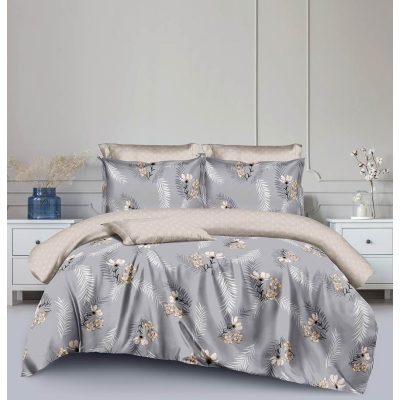   Virágos Pamut Ágyneműhuzat garnitúra szürke bézs 7 részes