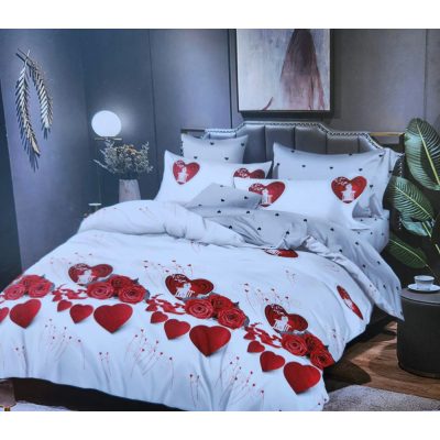   Piros szívecskefűzér mintás Pamut Ágyneműhuzat 3 részes