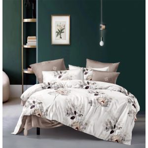 Krém Bézs Virágos Pamut Ágynemű 6 részes nagy paplanos